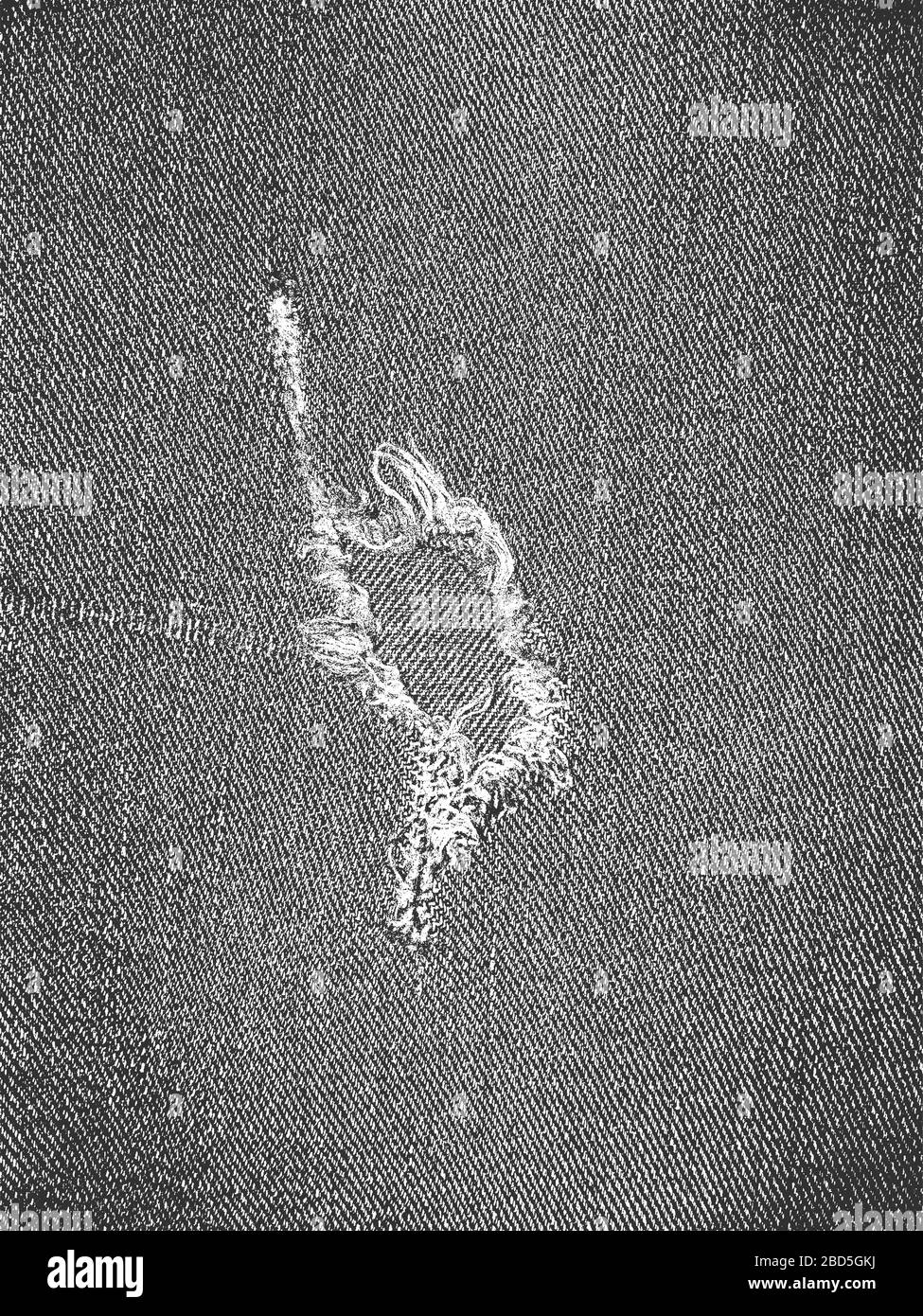 Tessuto vettoriale grunge di soccorso di tessuto jeans con fori, borsa, sacco, sacco, sacco, sacco, sacco, sacco, sacco, sacco, sacco, sacco, sacco. Sfondo bianco e nero. Illustrazione EPS 8 Illustrazione Vettoriale