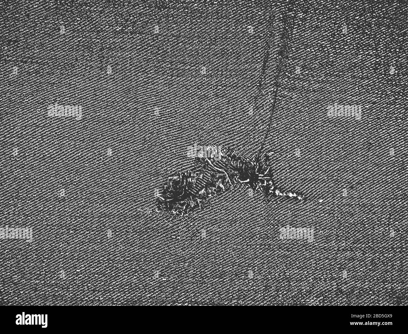 Tessuto vettoriale grunge di soccorso di tessuto jeans con fori, borsa, sacco, sacco, sacco, sacco, sacco, sacco, sacco, sacco, sacco, sacco, sacco. Sfondo bianco e nero. Illustrazione EPS 8 Illustrazione Vettoriale