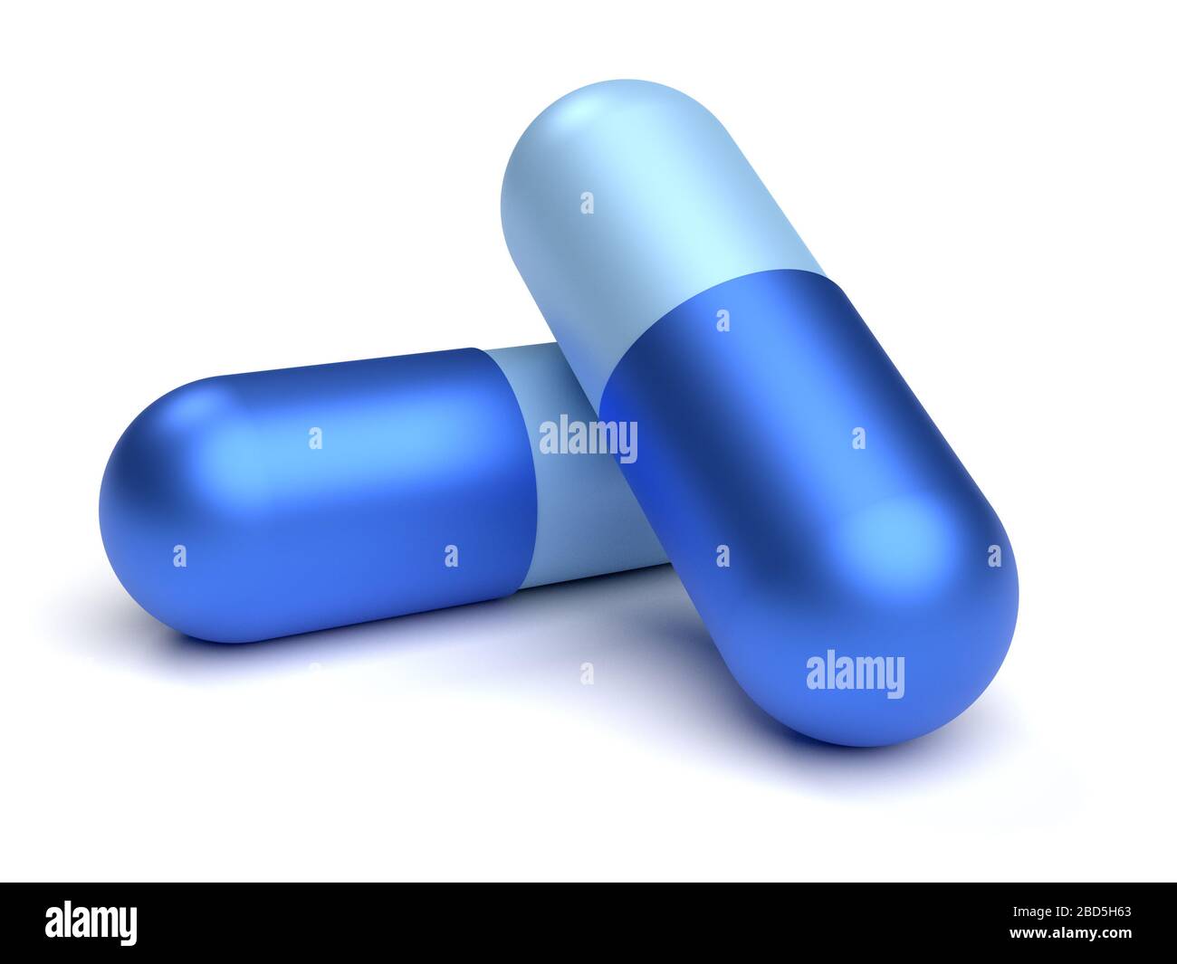 Concetti di medicina. Illustrazione di due pillole della capsula isolate su bianco. rendering 3d Foto Stock