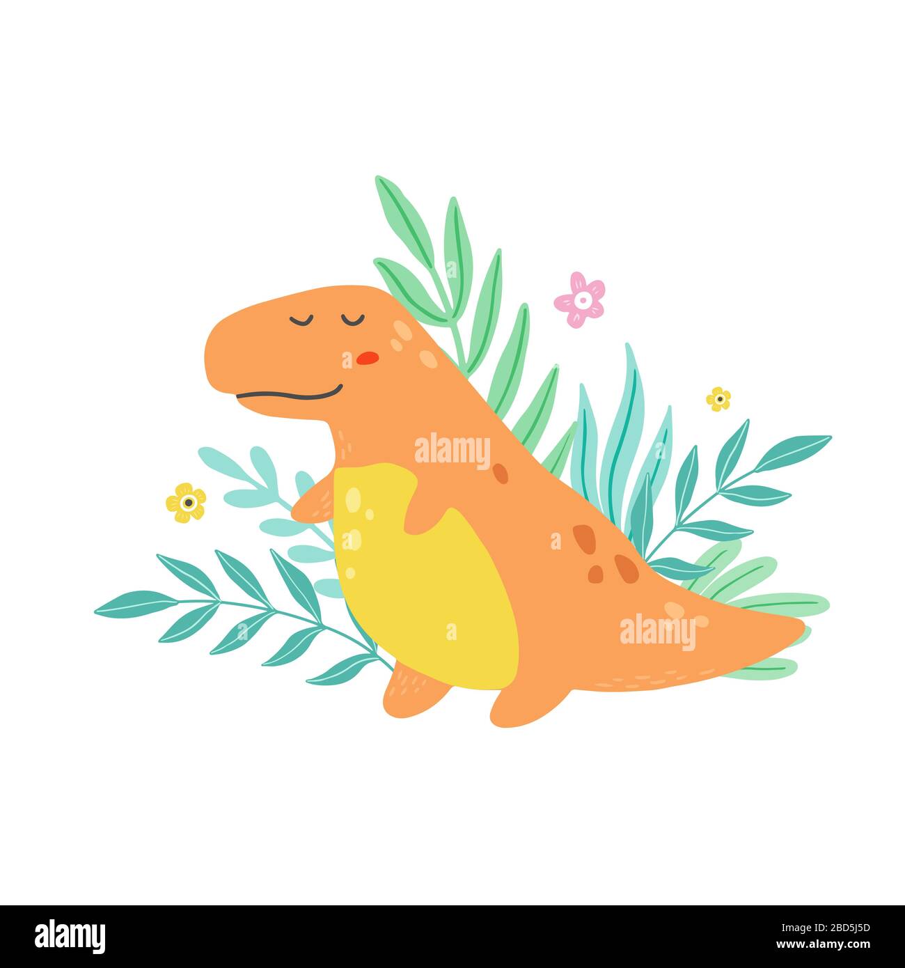 Carino dinosauro per bambini, t-shirt bambino, biglietto d'auguri design. Divertente dinosauro di stile disegnato a mano. Illustrazione vettoriale del dinosauro isolato sullo sfondo. Illustrazione Vettoriale