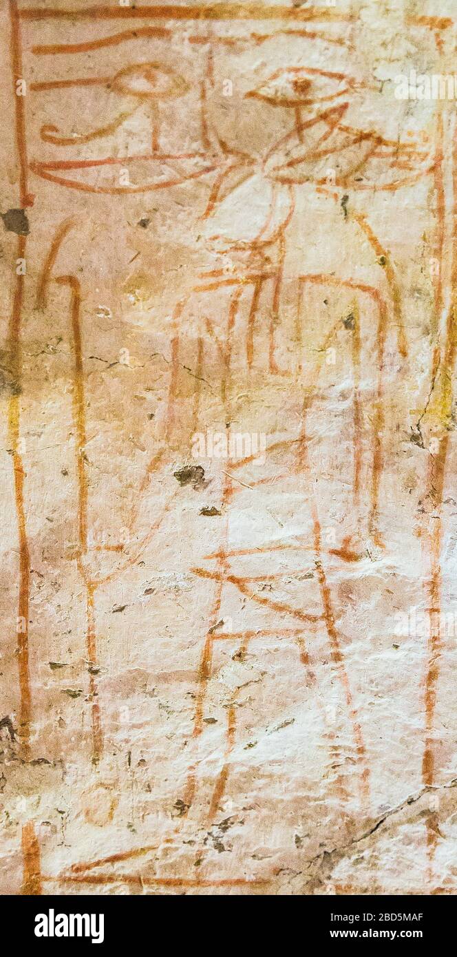 Tebe in Egitto, Valle dei Nobili (Dra Abu el Naga), tomba di Shuroy. È rimasto incompiuto come dimostrato da questo demone che tingeva i coltelli. Foto Stock
