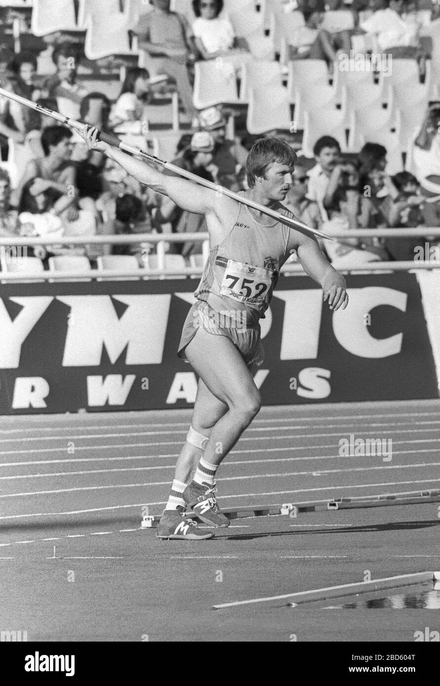 KENTH ELDEBRINK svedese Javelin tiro al campionato europeo di Stoccarda 1986 Foto Stock