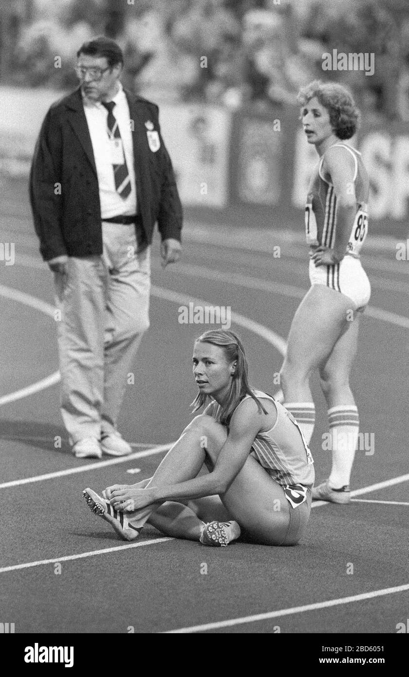 LENA MÖLLER sprinter svedese al campionato europeo di Stoccarda 1986 a 100 m. Foto Stock