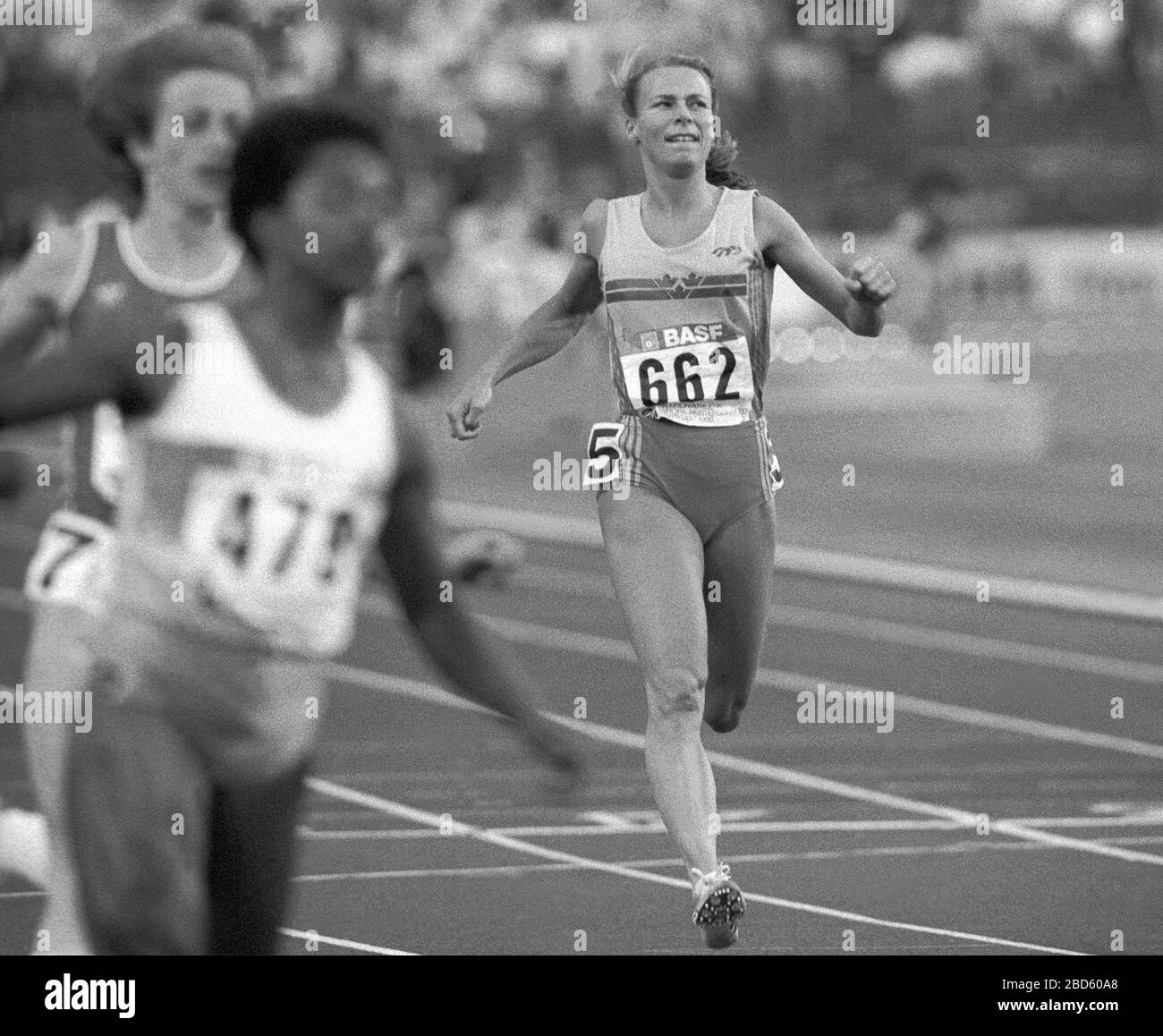 LENA MÖLLER sprinter svedese al campionato europeo di Stoccarda 1986 a 100 m. Foto Stock
