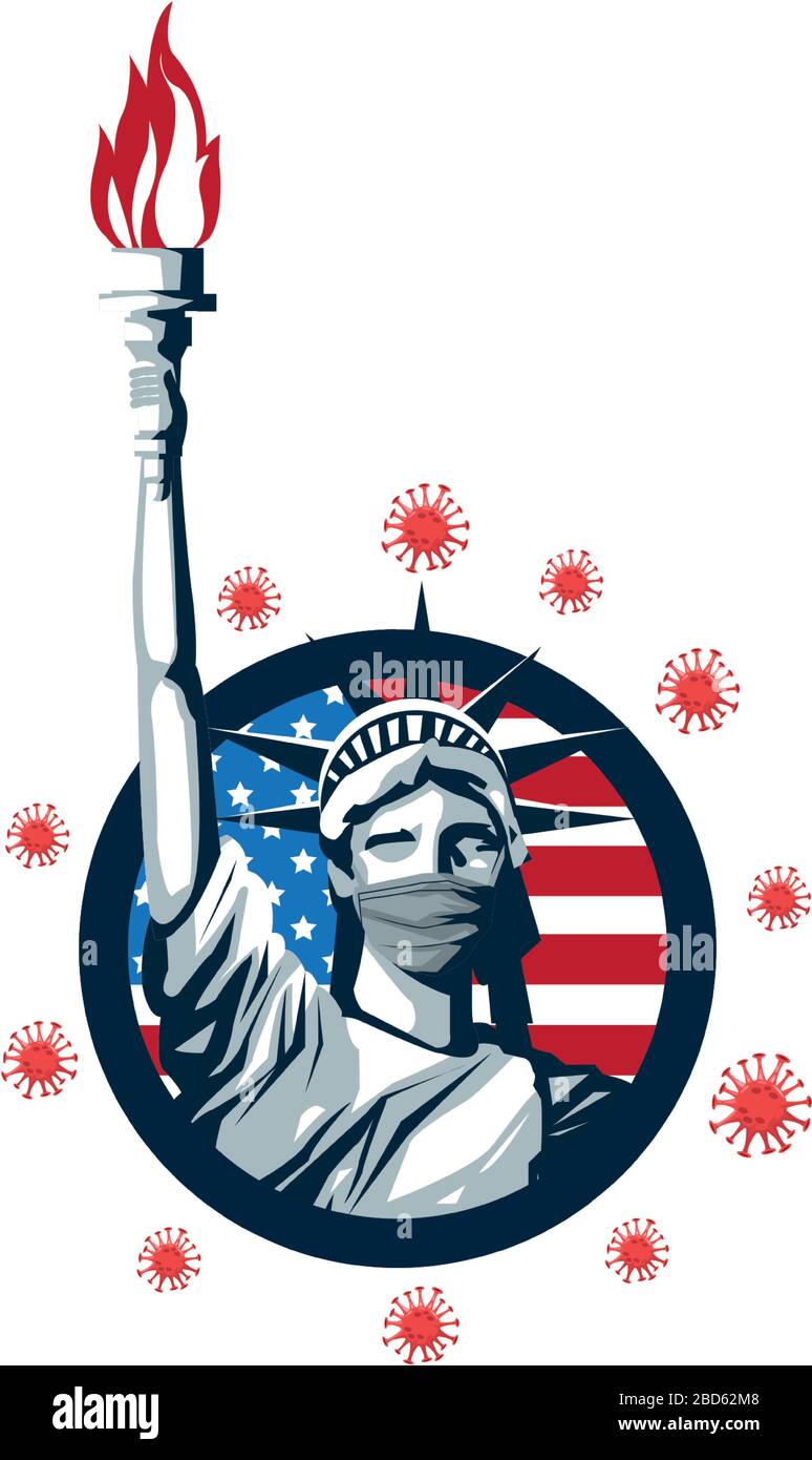 statua della libertà con 19 particelle in sigillo circolare Illustrazione Vettoriale