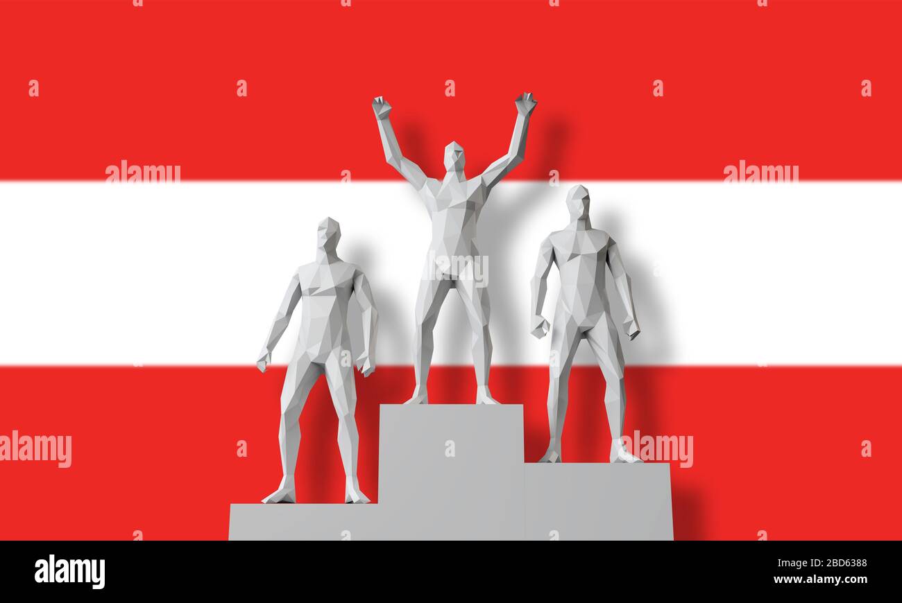 Austria winner.People si è piazzato sul podio dei vincitori festeggiando. Rendering 3D Foto Stock
