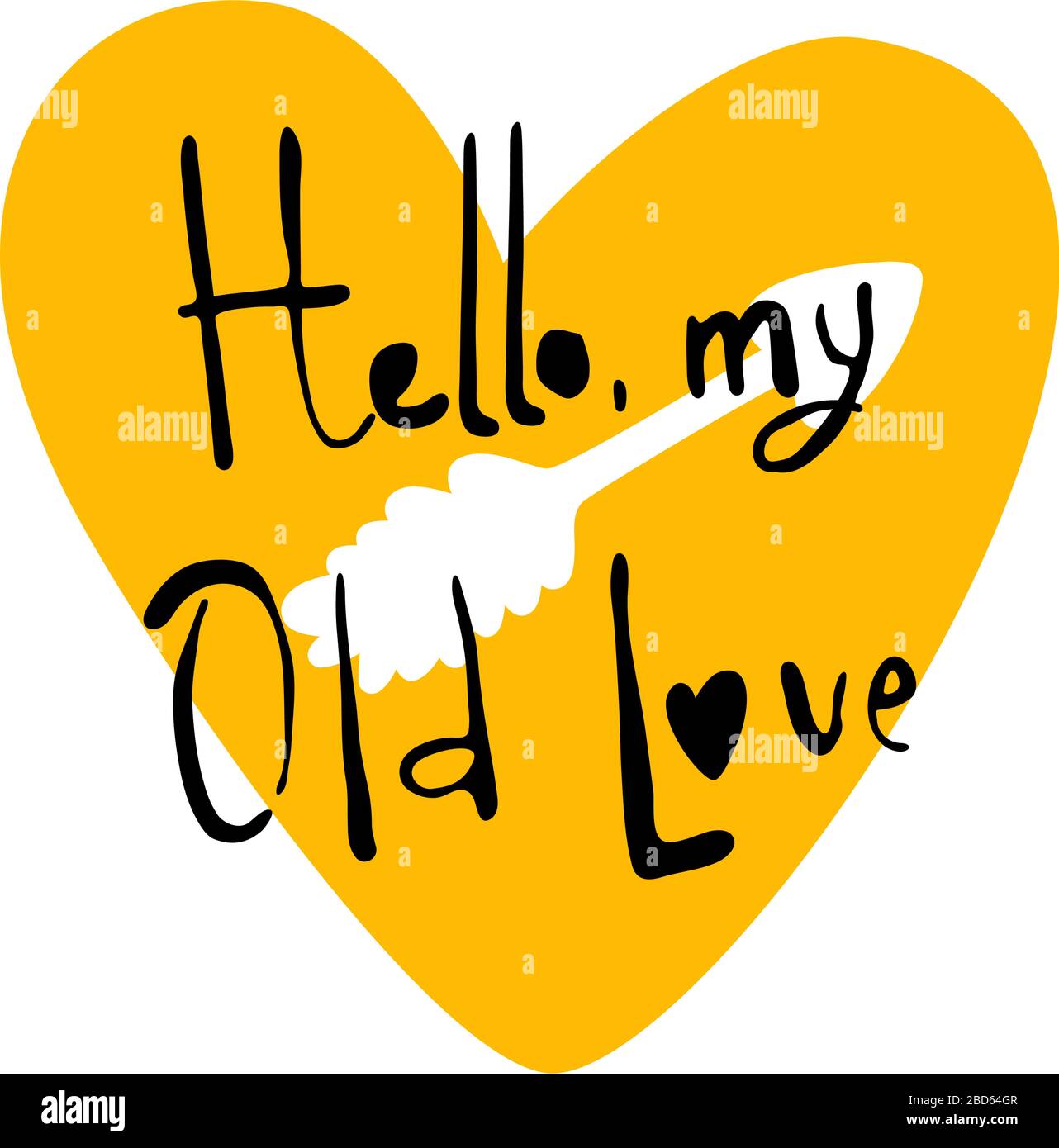 Ciao mio vecchio amore. Cuore giallo e freccia. Cartolina tipografica di San Valentino. Formato quadrato. Illustrazione vettoriale di un San Valentino. Isolato Illustrazione Vettoriale