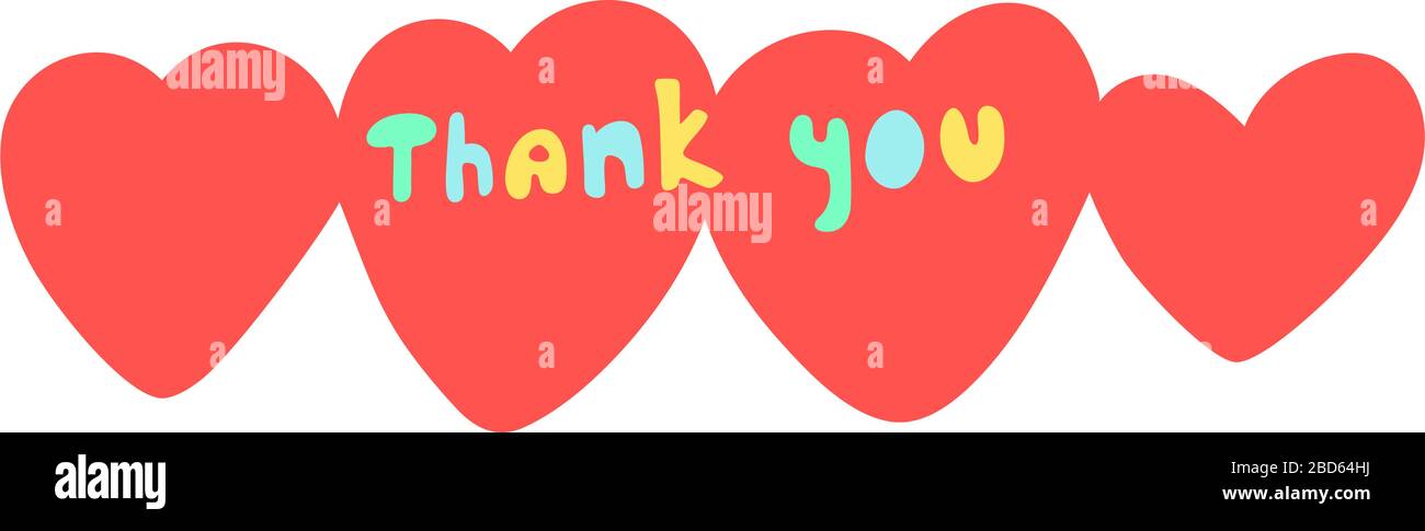 Cartolina tipografica Happy Valentines Day. Formato quadrato. Le parole letteranti li ringraziano nello stile del doodle. Quattro Red Hearts Vector Illustrazione di un Illustrazione Vettoriale