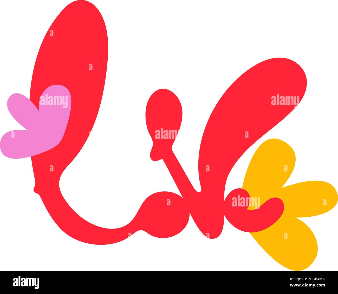 L'amore di Lettering. Hippie stile retrò. Illustrazione vettoriale luminosa con testo e fiori. Elegante logo moderno disegnato a mano dell'Happy Valentines Day Illustrazione Vettoriale