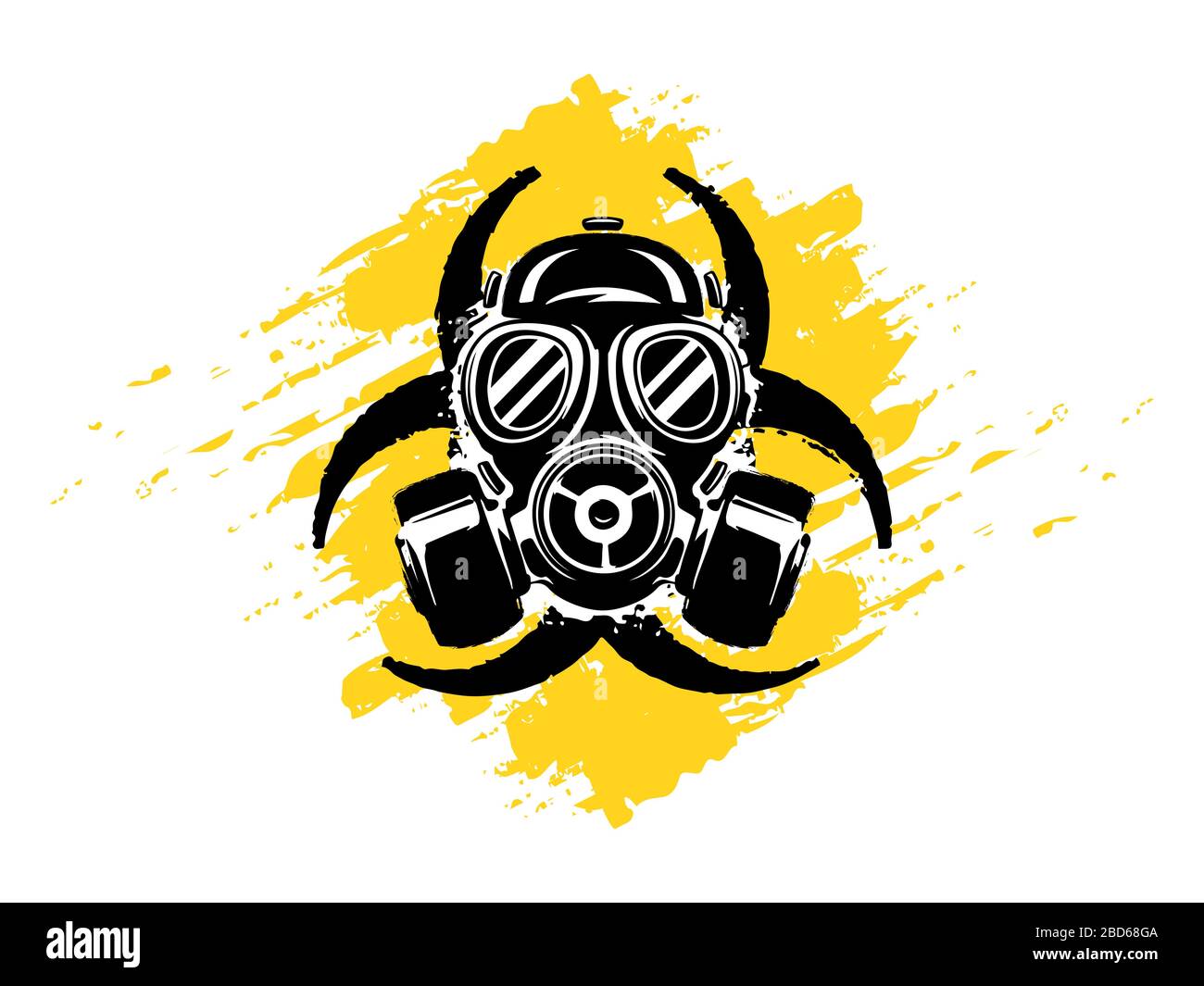Segno di Biohazard con maschera a gas immagine vettoriale grunge. Concetto di inquinamento e pericolo. Pandemia o concetto epidemico. Rischio biologico. Illustrazione Vettoriale