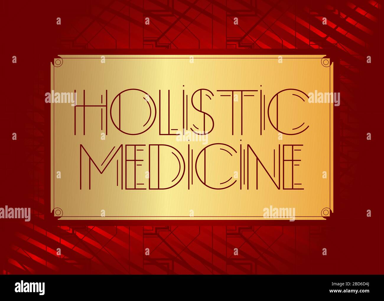 Testo Art Deco Holistic Medicine. Biglietto d'auguri decorativo, cartello con lettere d'epoca. Illustrazione Vettoriale
