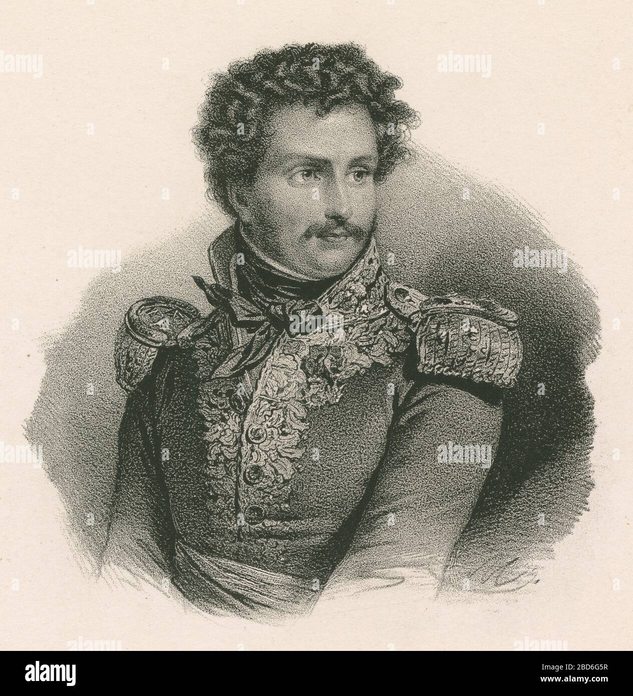 Incisione antica, Pierre Daumesnil. Pierre Yrieix Daumesnil (1776-1832) fu un soldato francese negli eserciti di Napoleone durante il primo Impero e la Restaurazione. FONTE: INCISIONE ORIGINALE Foto Stock