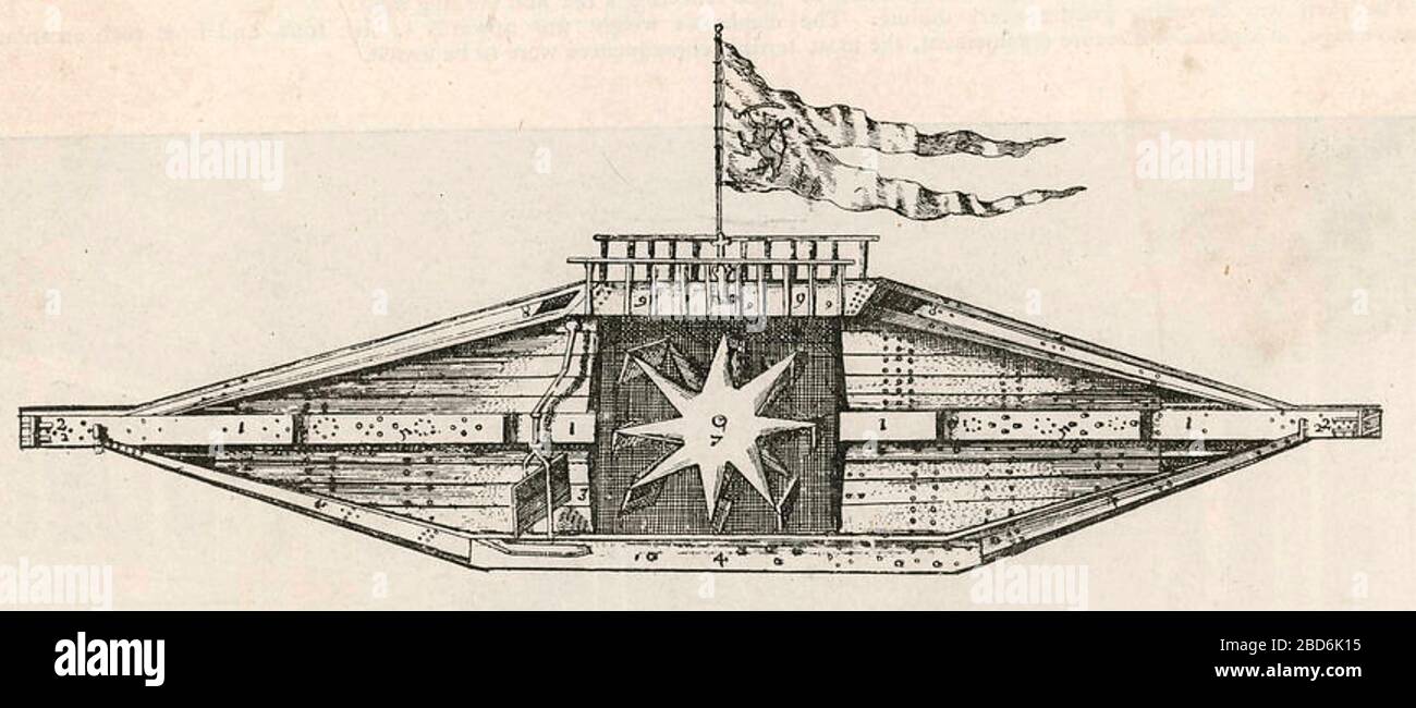 Schema SOTTOMARINO di una nave 'trange costruita a Rotterdam anno 1653' a volte attribuito al designer francese De Son. Foto Stock