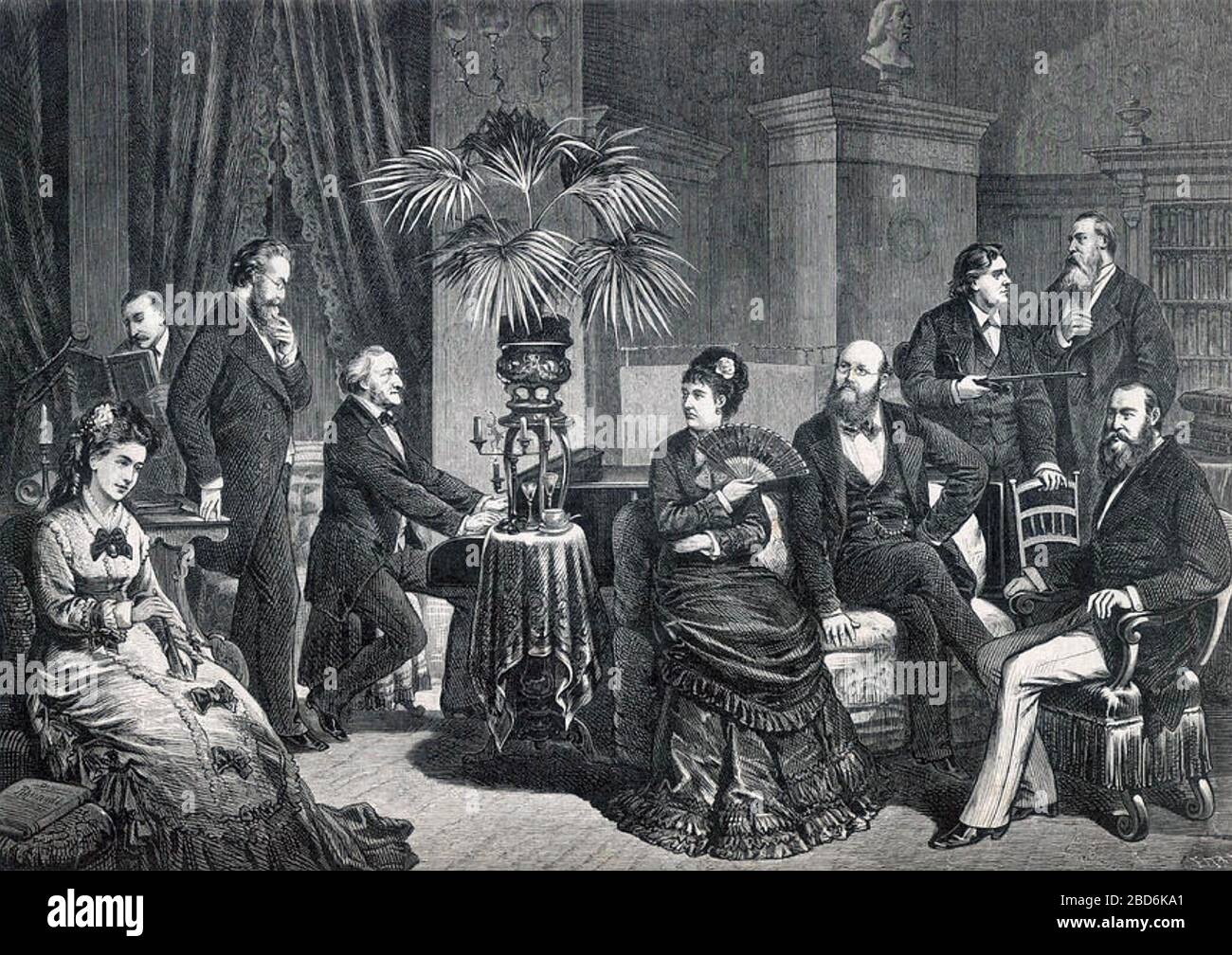 RICHARD WAGNER (1813-1883) compositore tedesco che recita per la famiglia e gli amici circa 1870 Foto Stock