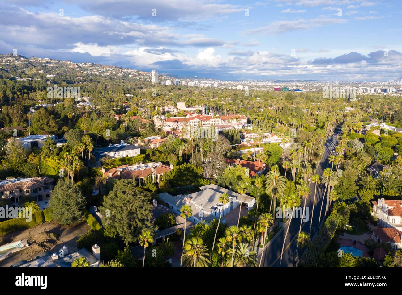 Vista aerea sopra Beverly Hills quartiere Los Angeles Foto Stock