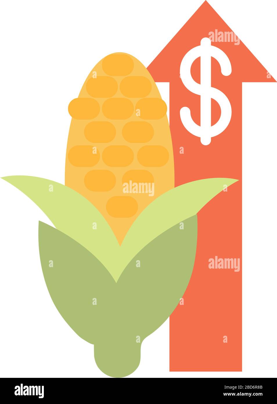 mercato del mais fresco freccia su soldi, prezzi del cibo in aumento, stile piatto icona vettoriale illustrazione Illustrazione Vettoriale