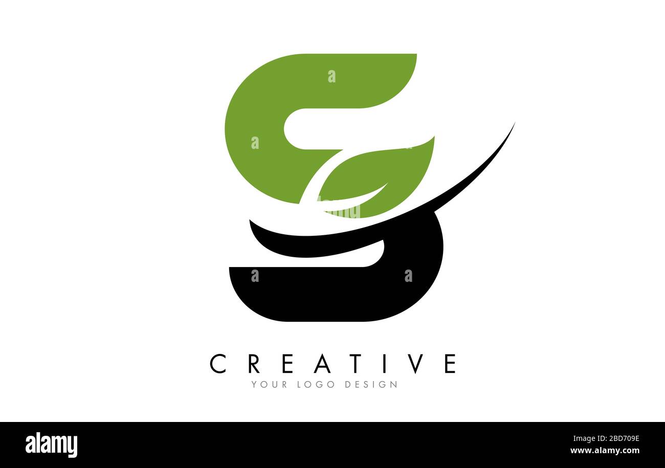 Lettera S con Leaf e Creative Swoosh Logo Design. Illustrazione del vettore di lettera Eco. Illustrazione Vettoriale