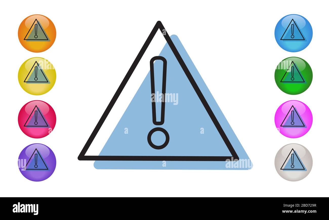 Attenzione icona di avvertenza con disegno ombreggiato. Punto di pericolo esclamativo. Illustrazione vettoriale EPS 10 Foto Stock