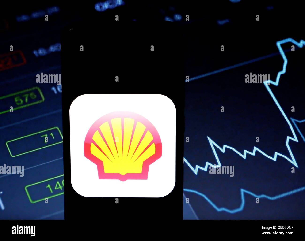 7 aprile 2020, India: In questa illustrazione fotografica un logo Royal Dutch Shell & British Petroleum Company è visibile su uno smartphone. (Immagine di credito: © Avishek Das/SOPA Images via ZUMA Wire) Foto Stock