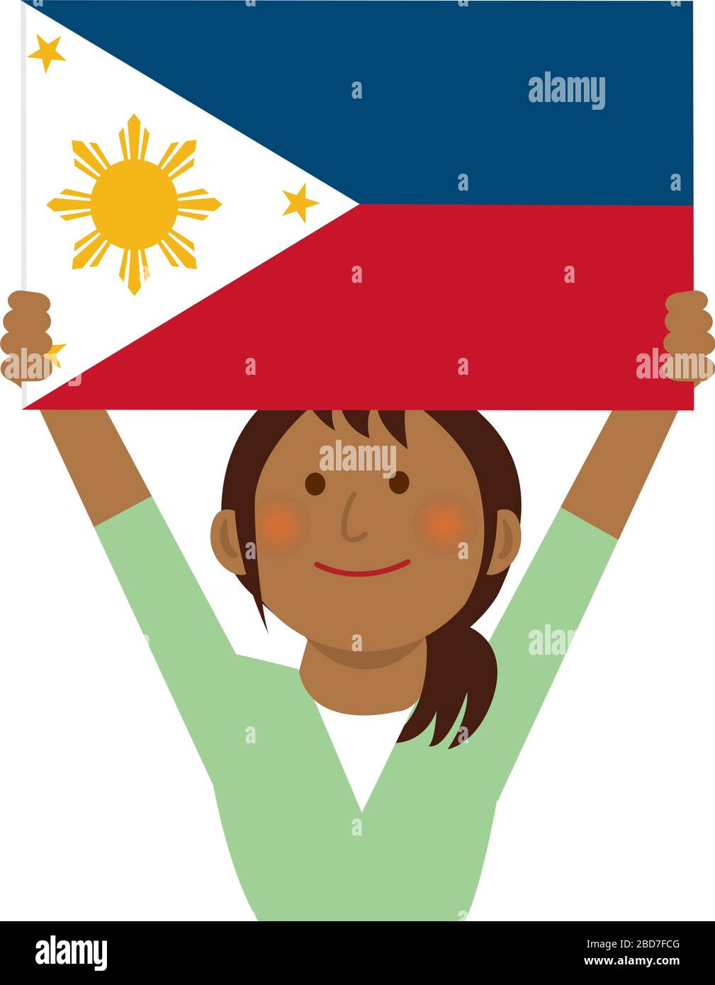 Fumetto donna con bandiere nazionali / Filippine (corpo superiore). Illustrazione vettoriale piatta. Illustrazione Vettoriale