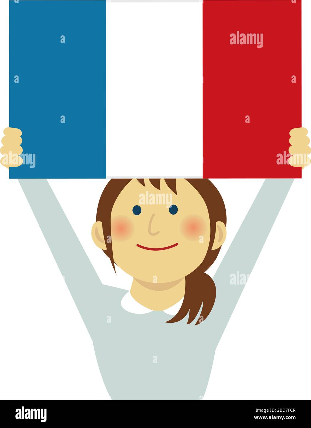 Cartoon donna con bandiere nazionali / Francia (corpo superiore). Illustrazione vettoriale piatta. Illustrazione Vettoriale