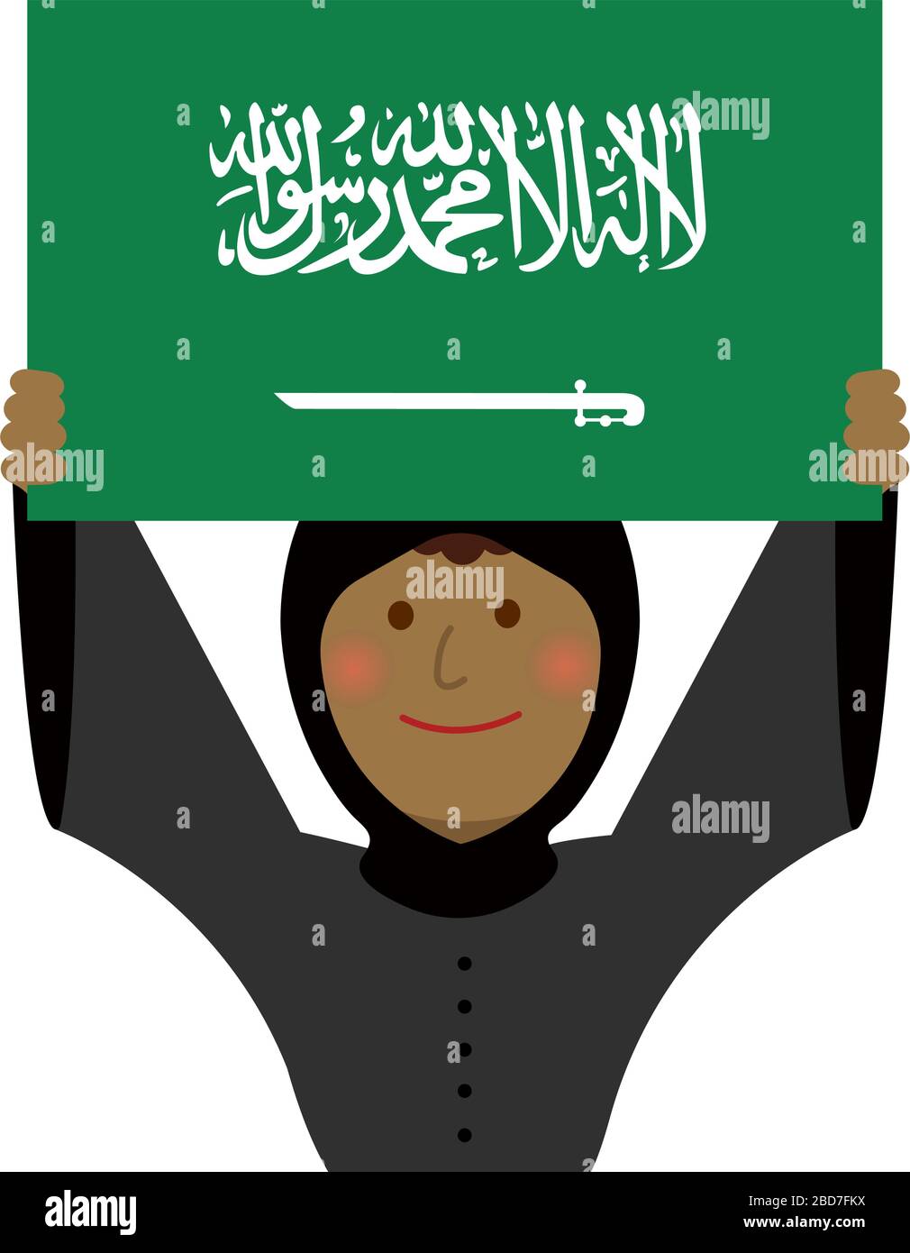 Cartoon donna con bandiere nazionali / Arabia Saudita (corpo superiore). Illustrazione vettoriale piatta. Illustrazione Vettoriale