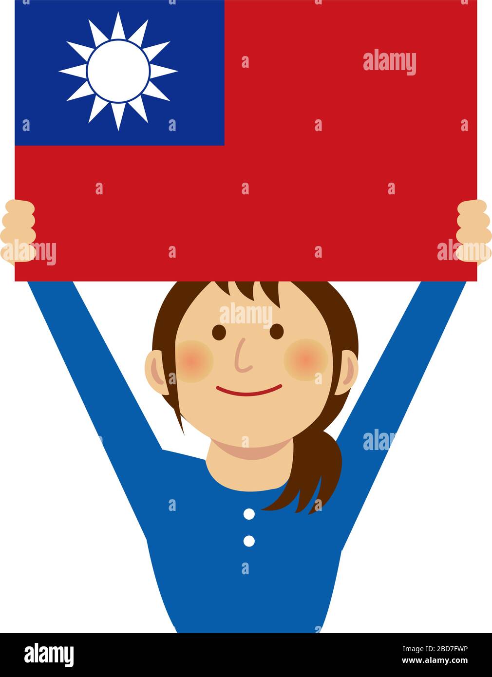Cartoon donna con bandiere nazionali / Taiwan (corpo superiore). Illustrazione vettoriale piatta. Illustrazione Vettoriale