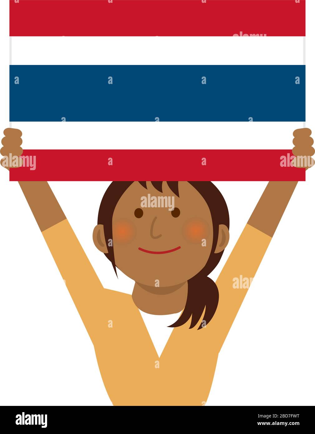 Cartoon donna con bandiere nazionali / Thailandia (corpo superiore). Illustrazione vettoriale piatta. Illustrazione Vettoriale