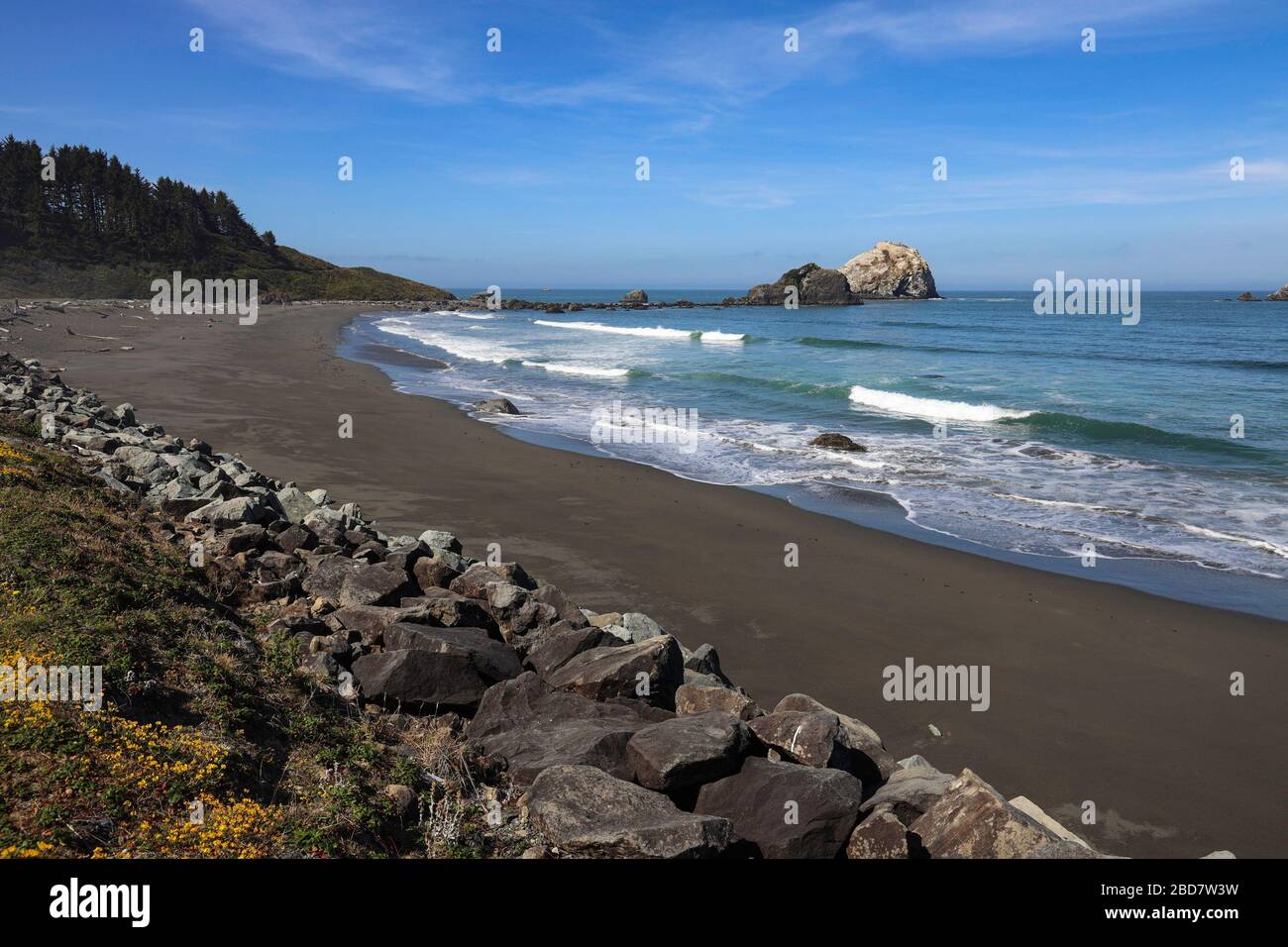 False Klamath Rock e Wilson Creek Beach visto da poco fuori la Redwood Hwy (US-101) in California Foto Stock