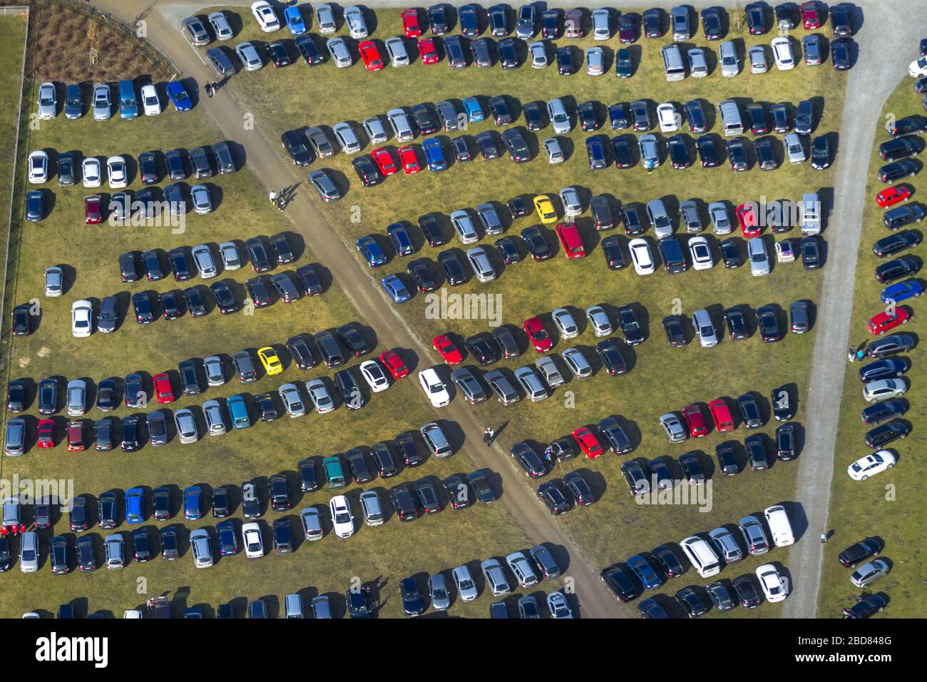 , parcheggio di fronte all'Exer, l'ex parata della guarnigione prussiana di Hamm, 23.02.2014, vista aerea, Germania, Nord Reno-Westfalia, Ruhr Area, Hamm Foto Stock