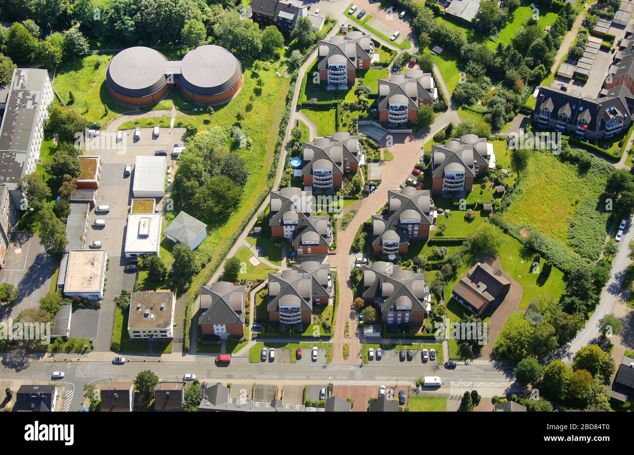 , nuova zona residenziale a Timmerhausacker a Oberhausen-Sterkrade, 03.09.2011, vista aerea, Germania, Renania Settentrionale-Vestfalia, Ruhr Area, Oberhausen Foto Stock