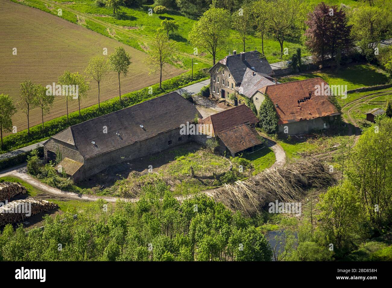 , rovine di una casa colonica a Arnsberg, 13.05.2015, vista aerea, Germania, Nord Reno-Westfalia, Sauerland, Arnsberg Foto Stock