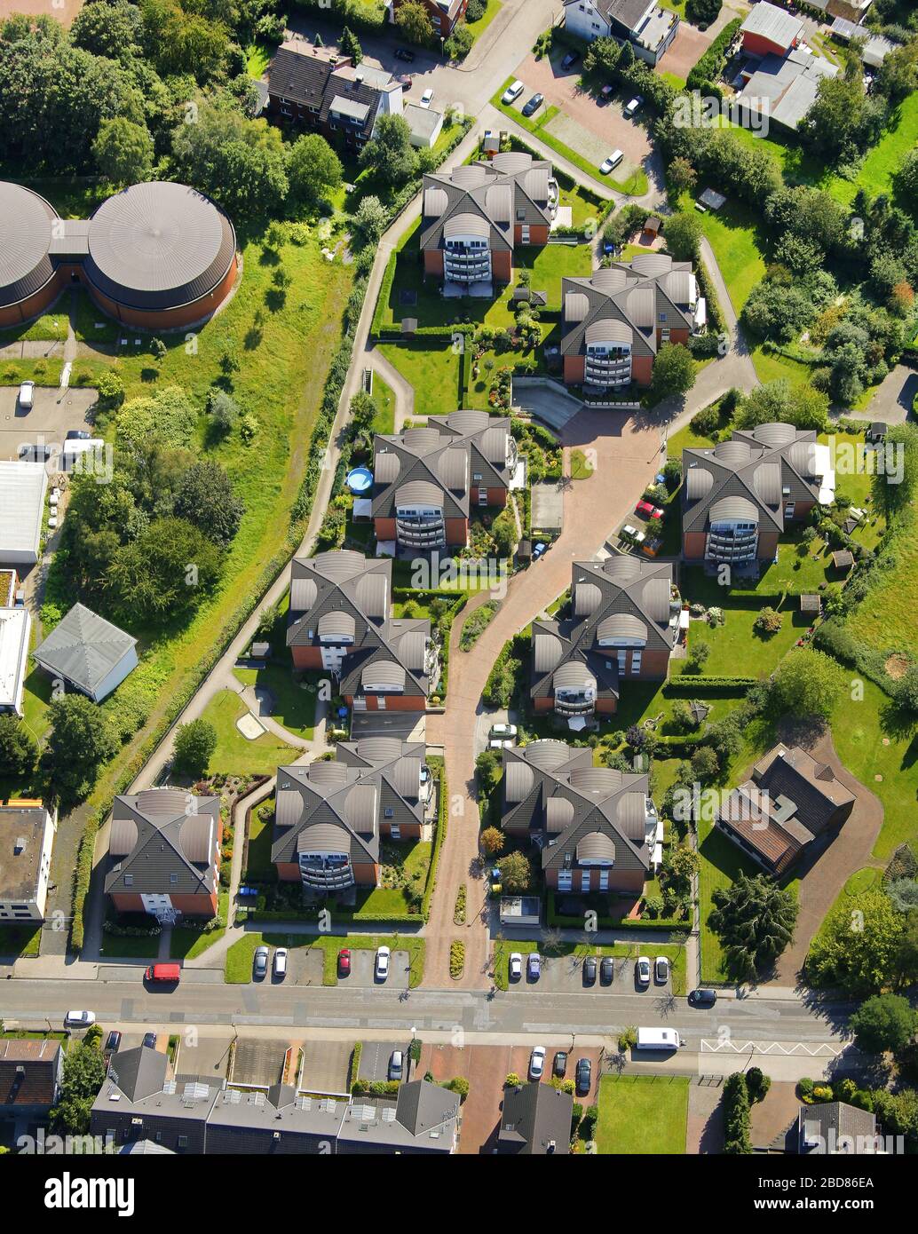 , nuova zona residenziale a Timmerhausacker a Oberhausen-Sterkrade, 03.09.2011, vista aerea, Germania, Renania Settentrionale-Vestfalia, Ruhr Area, Oberhausen Foto Stock