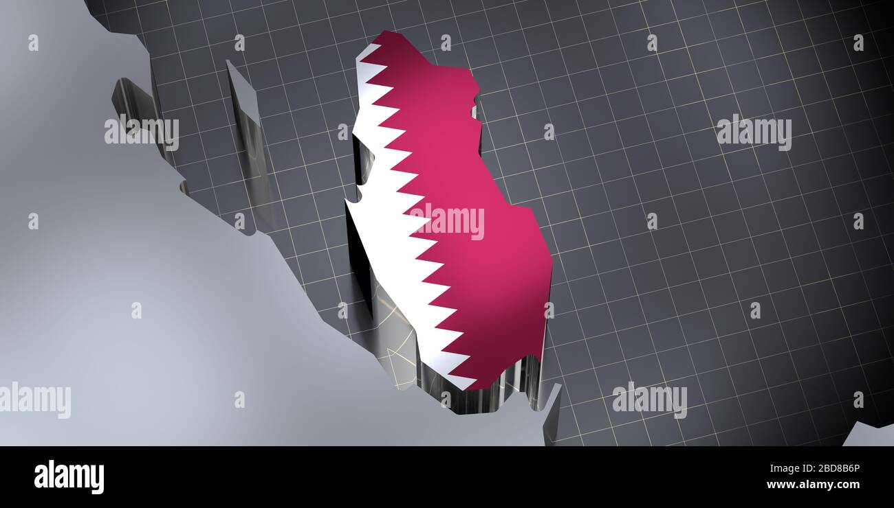 Qatar - frontiere e bandiera - illustrazione 3D Foto Stock