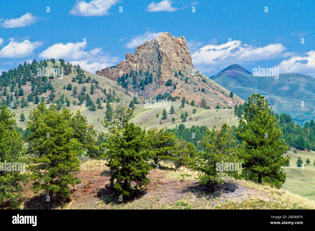 birdtail butte e colline ai piedi delle montagne bearpaw vicino a cleveland, montana Foto Stock