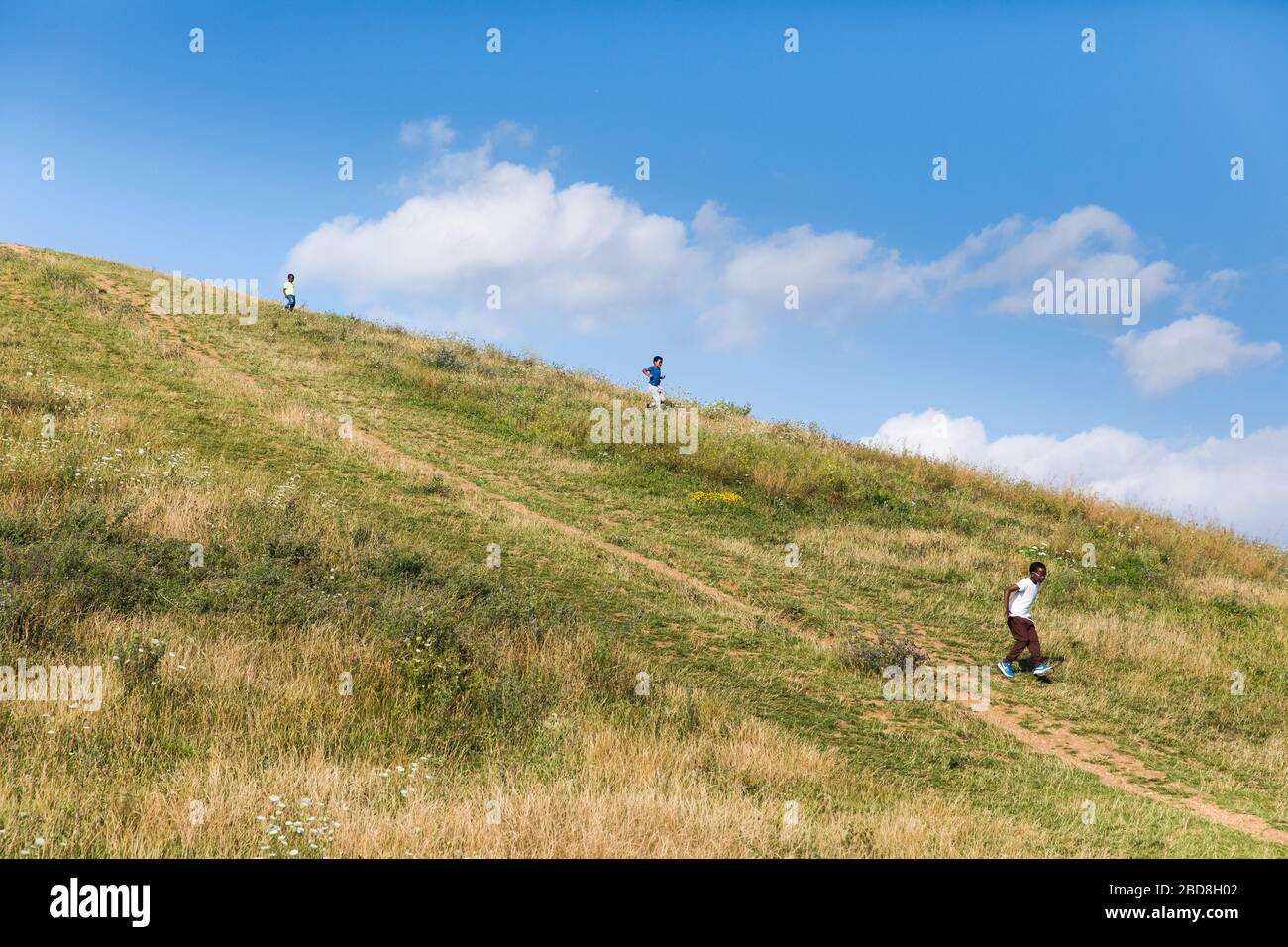 I campi di Northala, Northolt, consistono di laghi di pesca e quattro colline artificiali che si erono accanto alla A40 Western Avenue Foto Stock