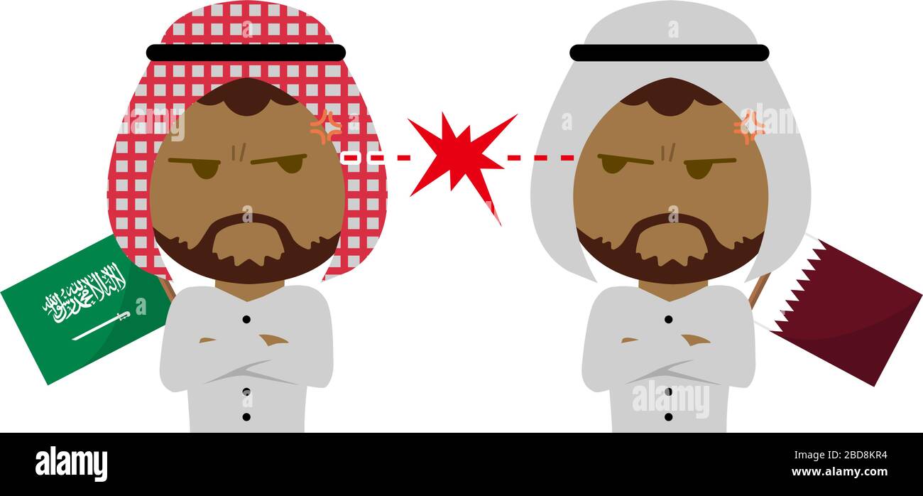 Conflitto politico tra nazioni. Illustrazione piatta vettoriale (corpo maschio/superiore ). arabia Saudita vs Qatar Illustrazione Vettoriale