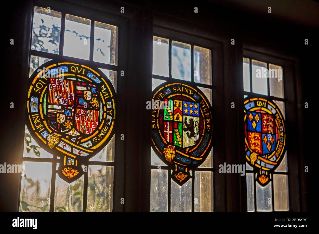 Vetrata a vetrata a Chawton House, Chawton, Hampshire, Regno Unito Foto Stock