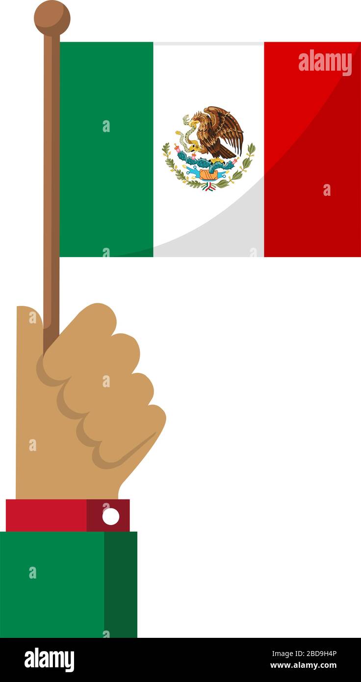 Tenendo la bandiera nazionale in mano , illustrazione vettoriale piatta / Messico Illustrazione Vettoriale