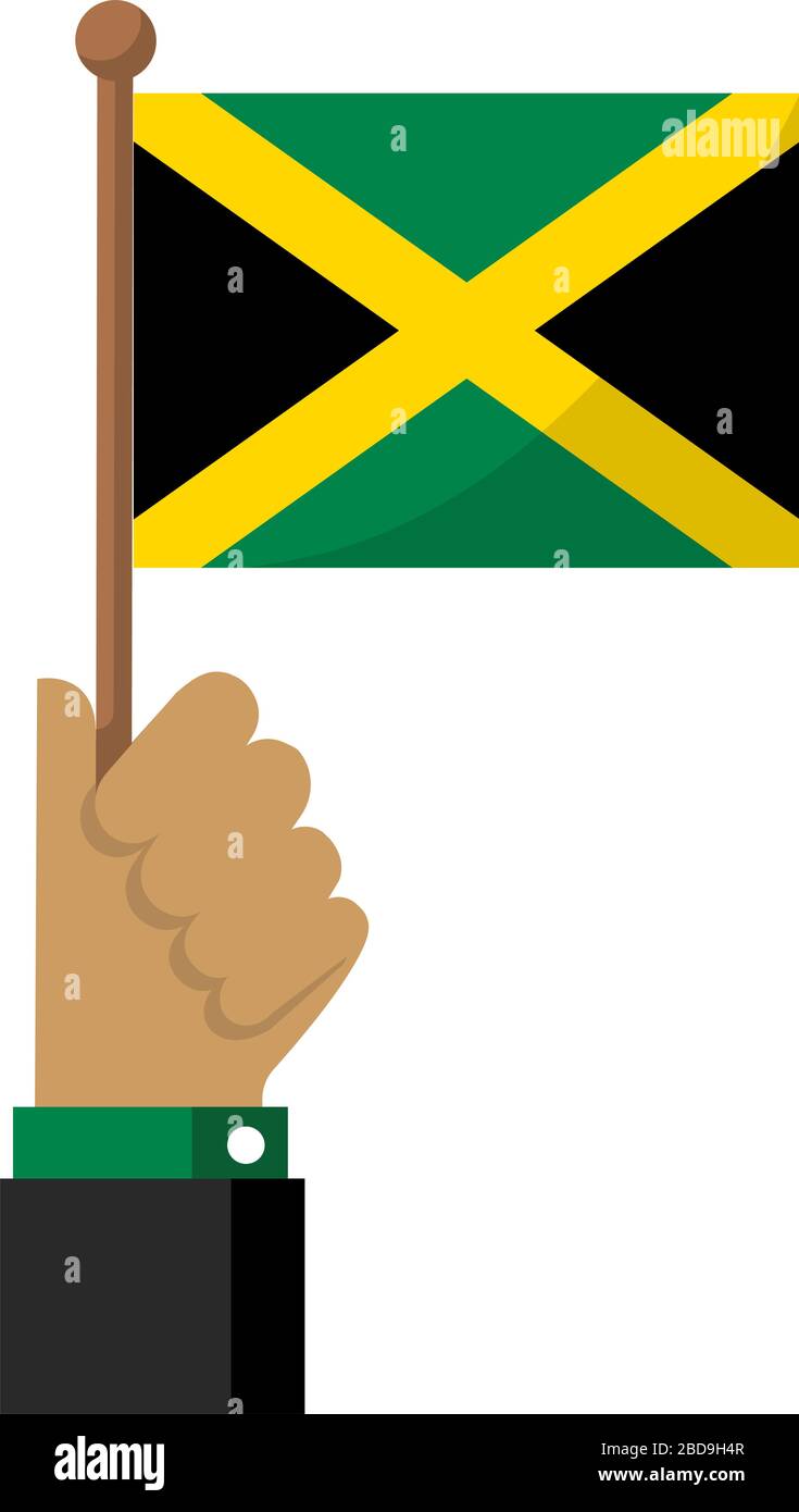Tenendo la bandiera nazionale in mano , illustrazione vettoriale piatta / Giamaica Illustrazione Vettoriale