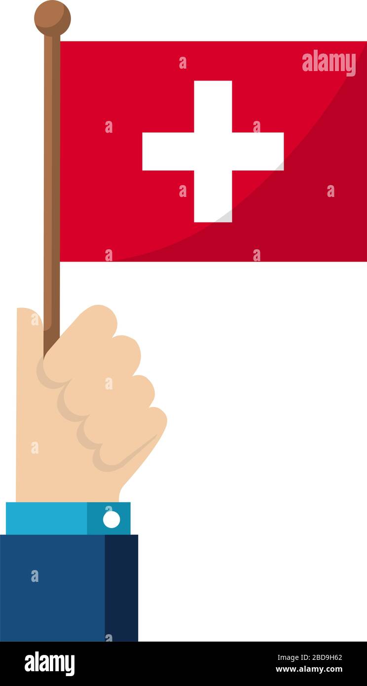 Tenere la bandiera nazionale in mano , illustrazione vettoriale piatta / Svizzera Illustrazione Vettoriale