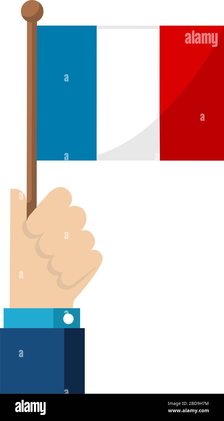 Tenere la bandiera nazionale in mano , illustrazione vettoriale piatta / Francia Illustrazione Vettoriale
