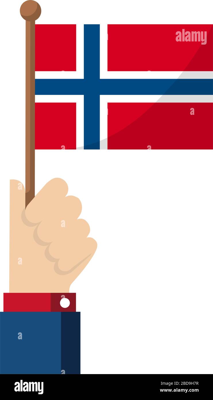 Tenendo la bandiera nazionale in mano , illustrazione vettoriale piatta / Norvegia Illustrazione Vettoriale