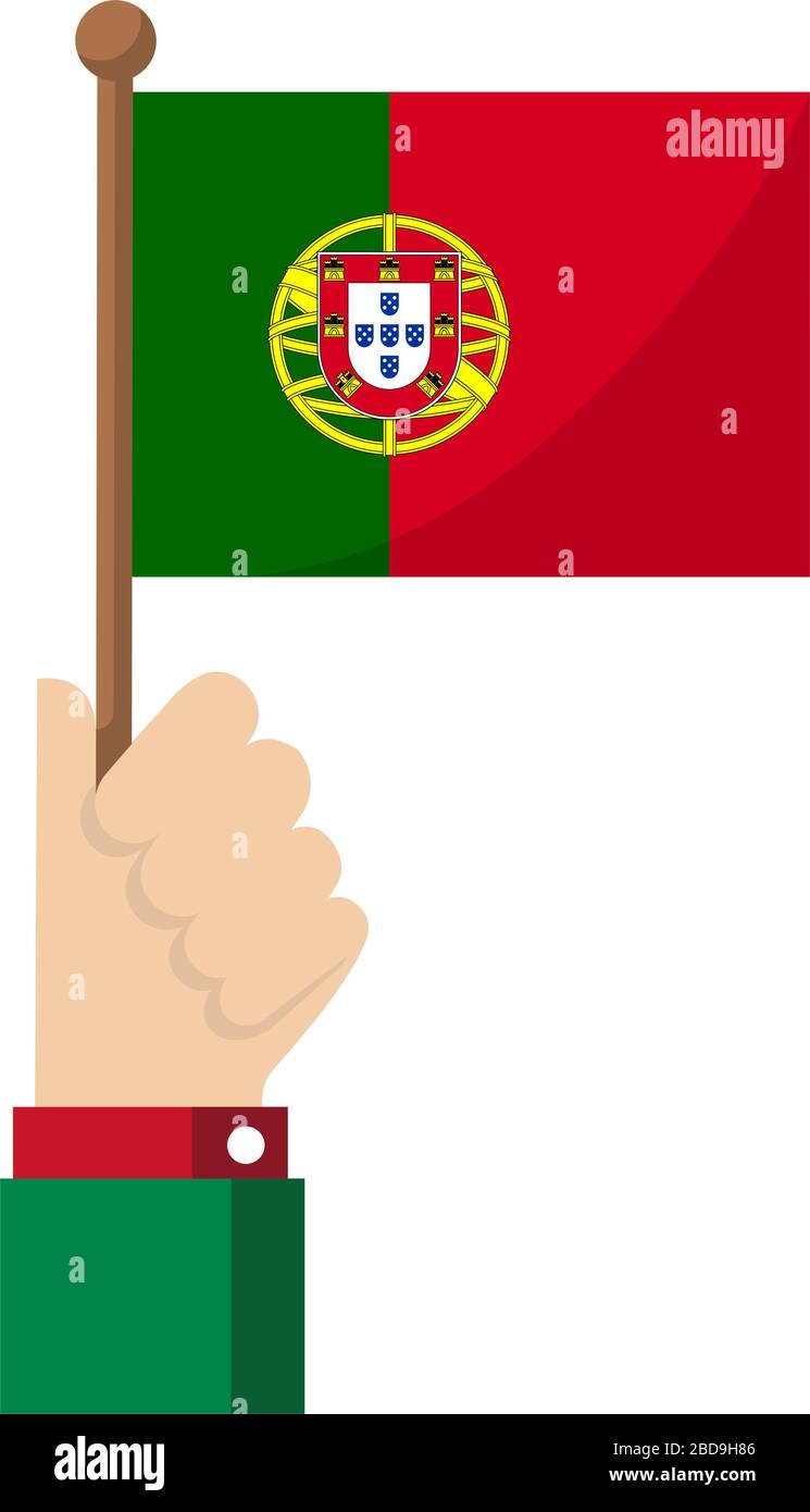 Tenendo la bandiera nazionale in mano , illustrazione vettoriale piatta / Portogallo Illustrazione Vettoriale