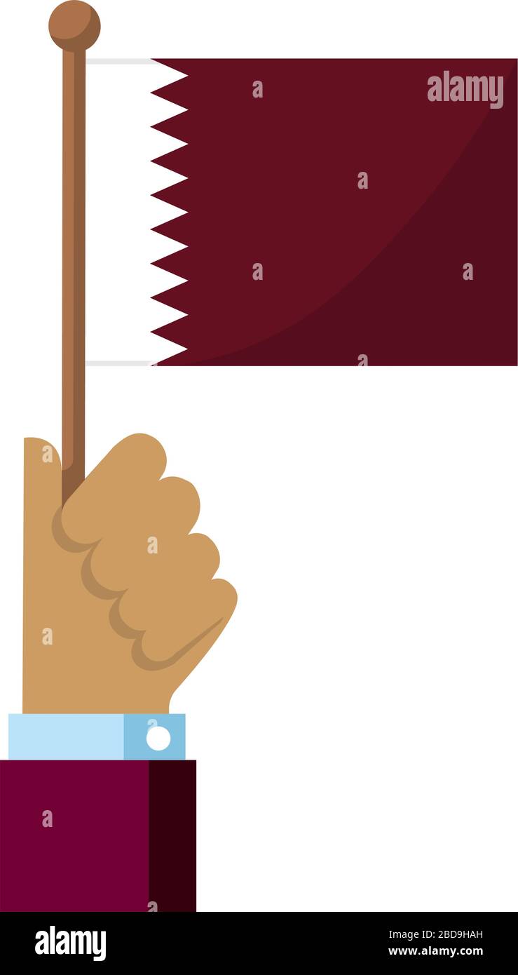 Tenendo la bandiera nazionale in mano , illustrazione vettoriale piatta / Qatar Illustrazione Vettoriale