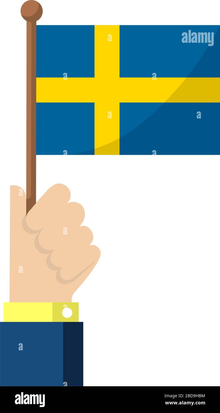 Tenere la bandiera nazionale in mano , illustrazione vettoriale piatta / Svezia Illustrazione Vettoriale