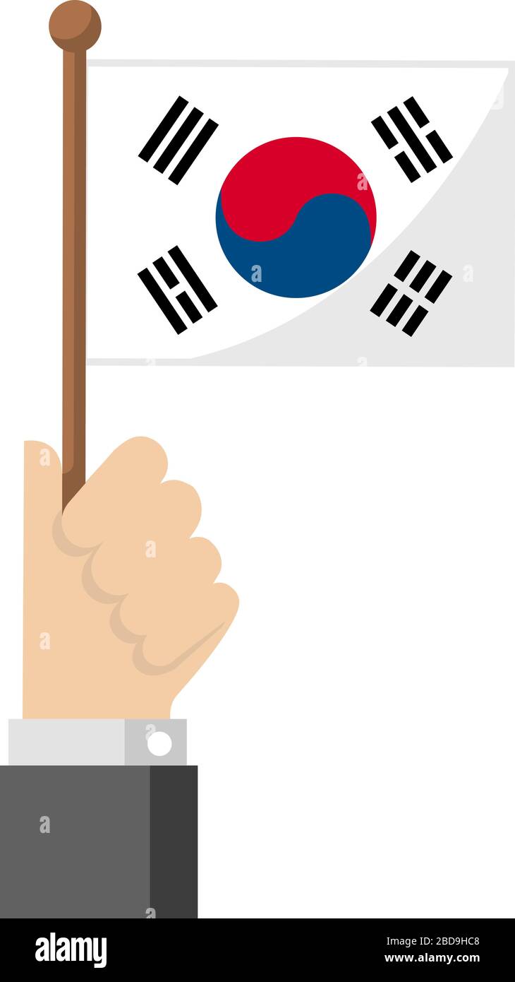 Tenere la bandiera nazionale in mano , illustrazione vettoriale piatta / Corea del Sud Illustrazione Vettoriale