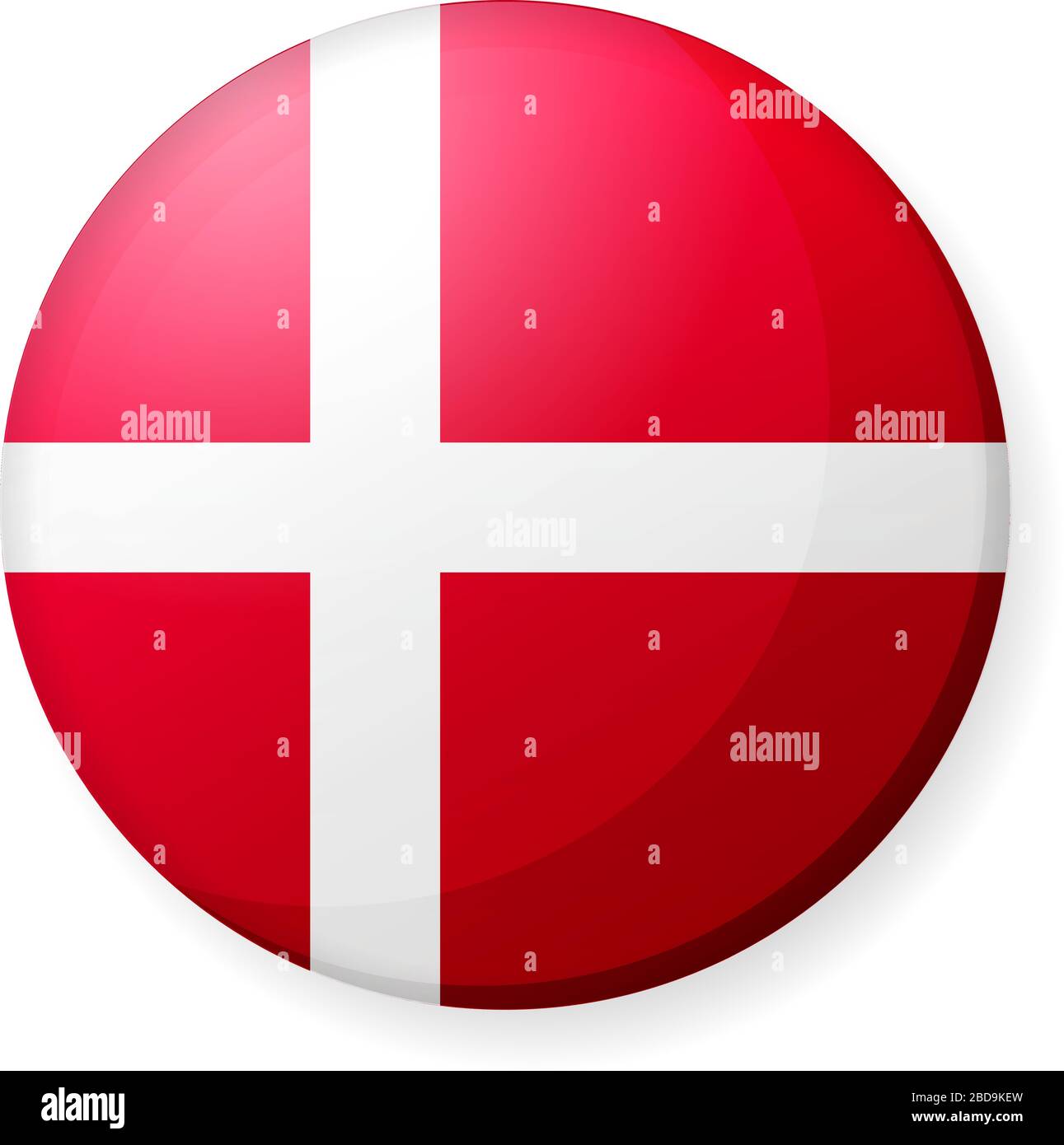 Illustrazione dell'icona della bandiera di un paese circolare ( logo del pulsante ) / Danimarca Illustrazione Vettoriale