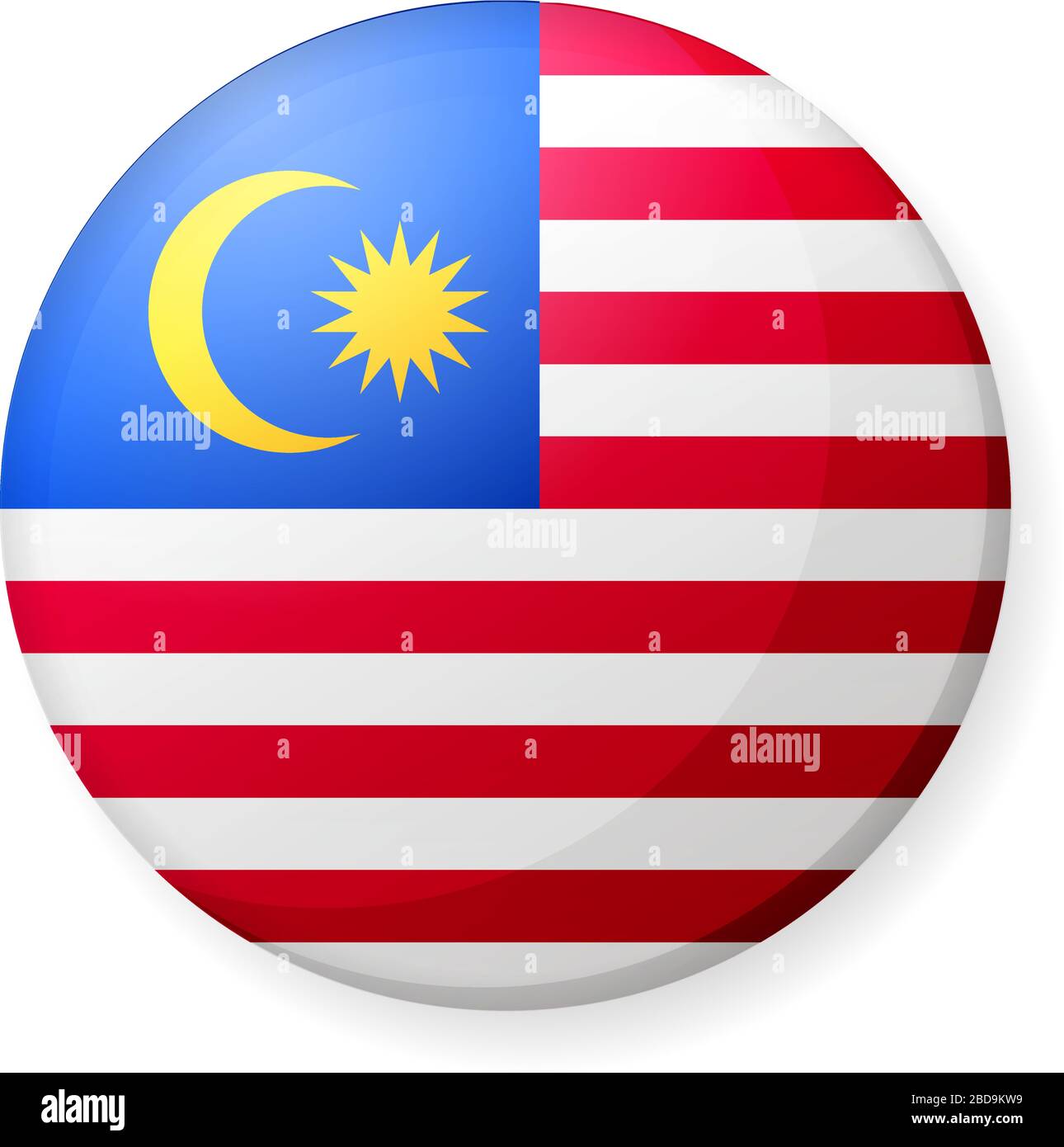 Illustrazione dell'icona della bandiera di un paese circolare ( logo del pulsante ) / Malesia Illustrazione Vettoriale