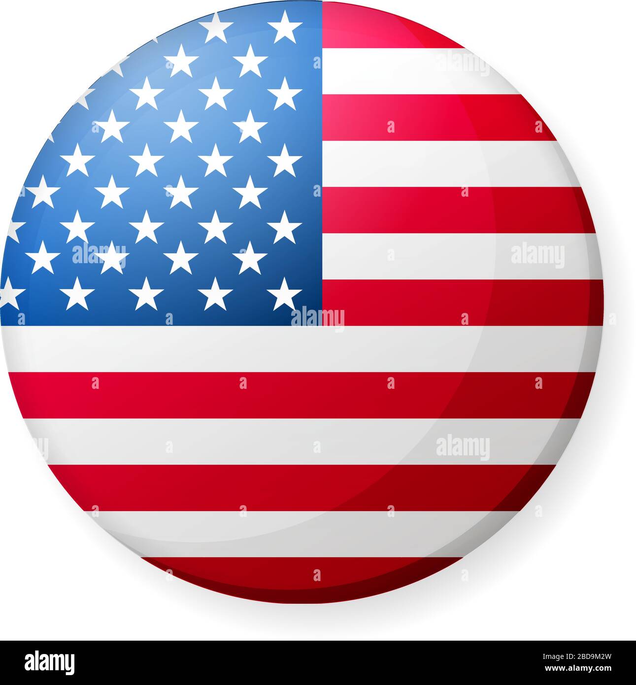 Illustrazione dell'icona della bandiera di un paese circolare ( logo del pulsante ) / Stati Uniti, America, stelle e strisce. Illustrazione Vettoriale